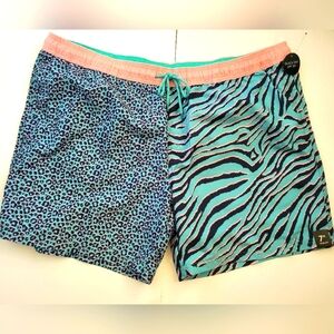 No Boundaries Big Men's Elastic Waist Swim Trunks Size 3XL Aqua Animal Print NWT